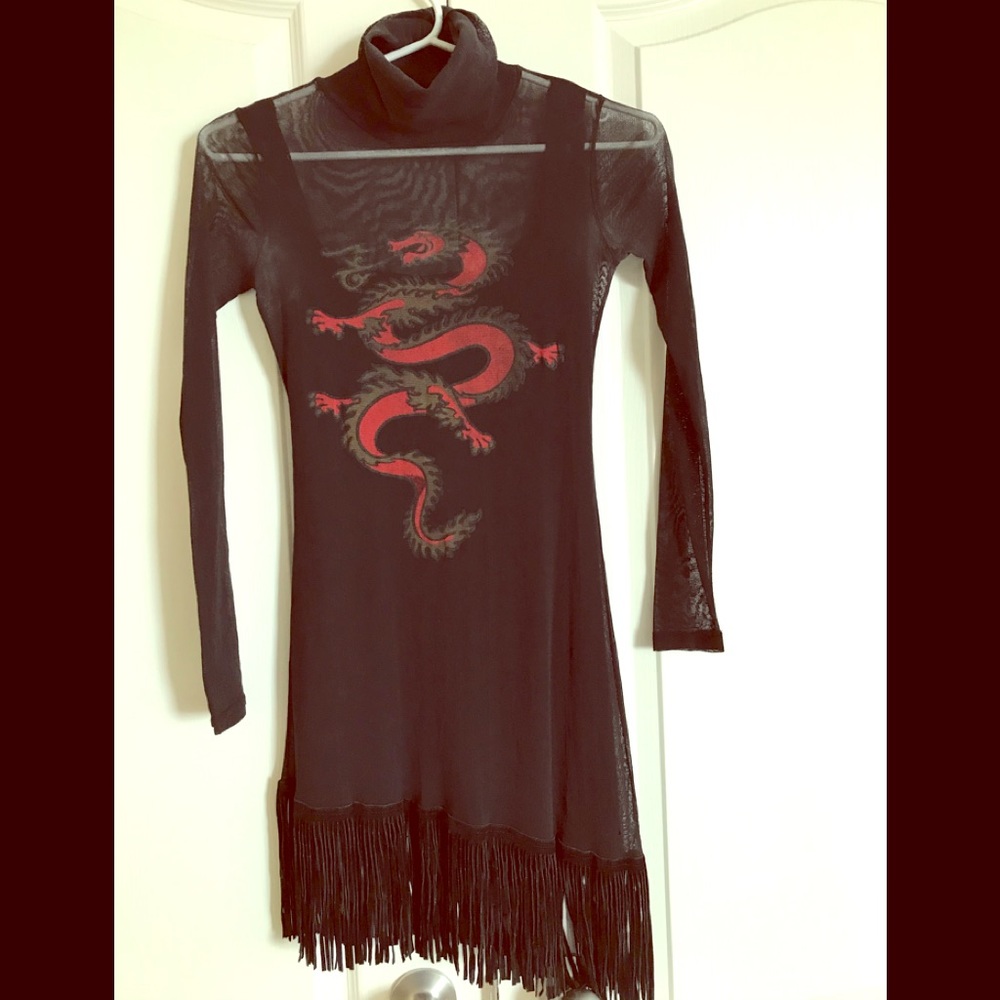Sheer tunic style fringed dress